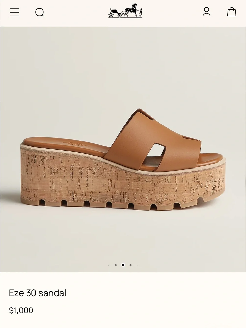Hermes Tan Cork Platform Eze 30 Slide